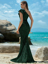 ADYCE One-Shoulder Ruffle Hem Sequin Solid Color Party Bodycon Dress
